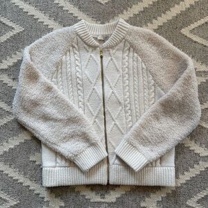 LOFT Cream Cable-Knit Zip Cardigan with Gold Zipper